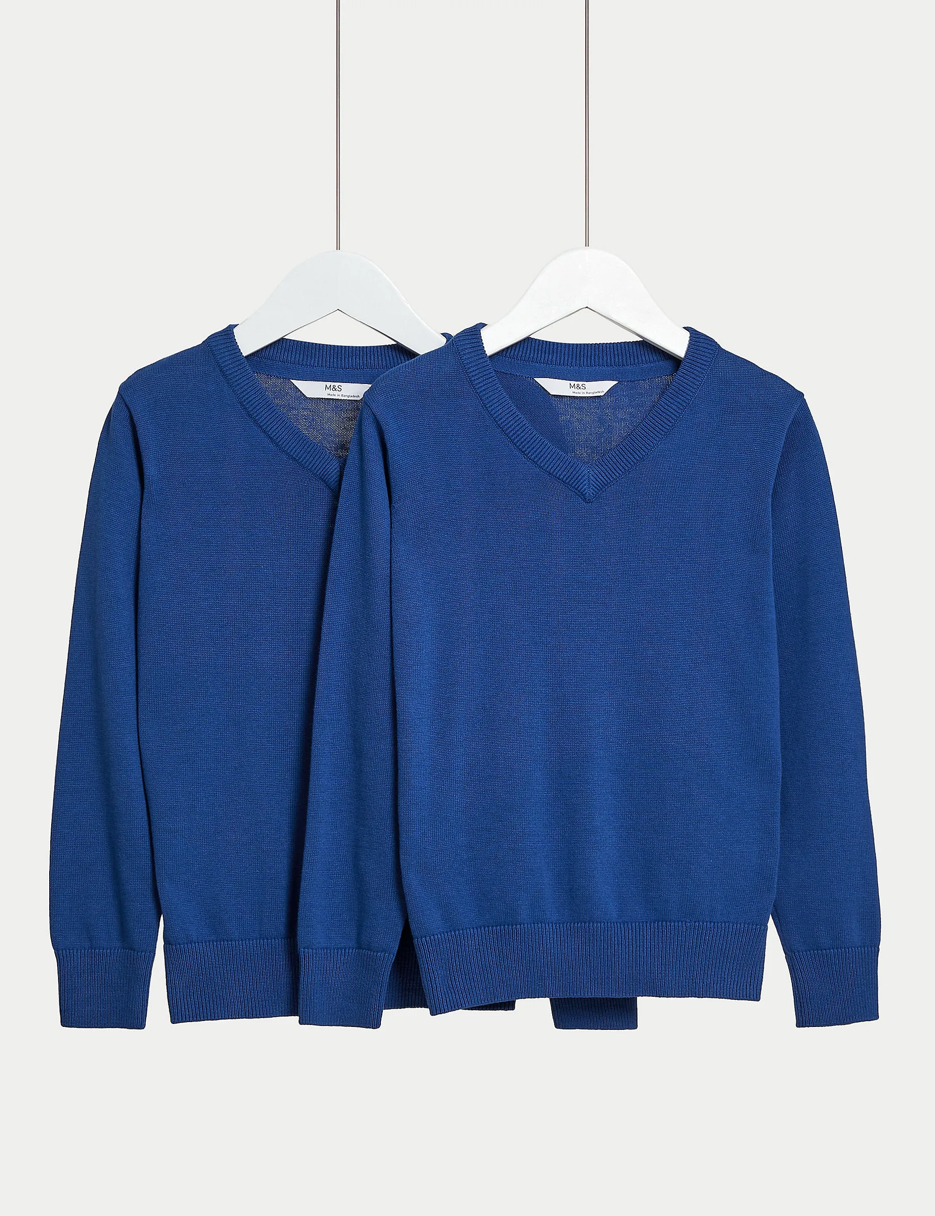 2 Pairs of Marks & Spencer Pure Cotton Unisex School Jumpers (3-18yrs) Blue