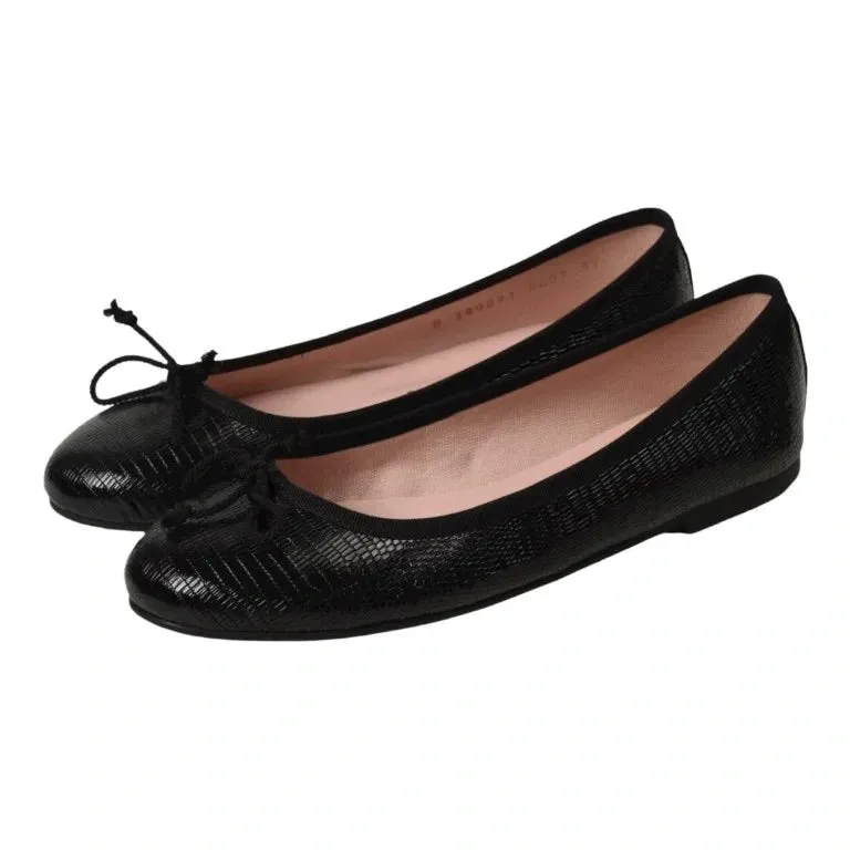 38189 - Black Croc Leather Flats for Teen/Women by Pretty Ballerinas