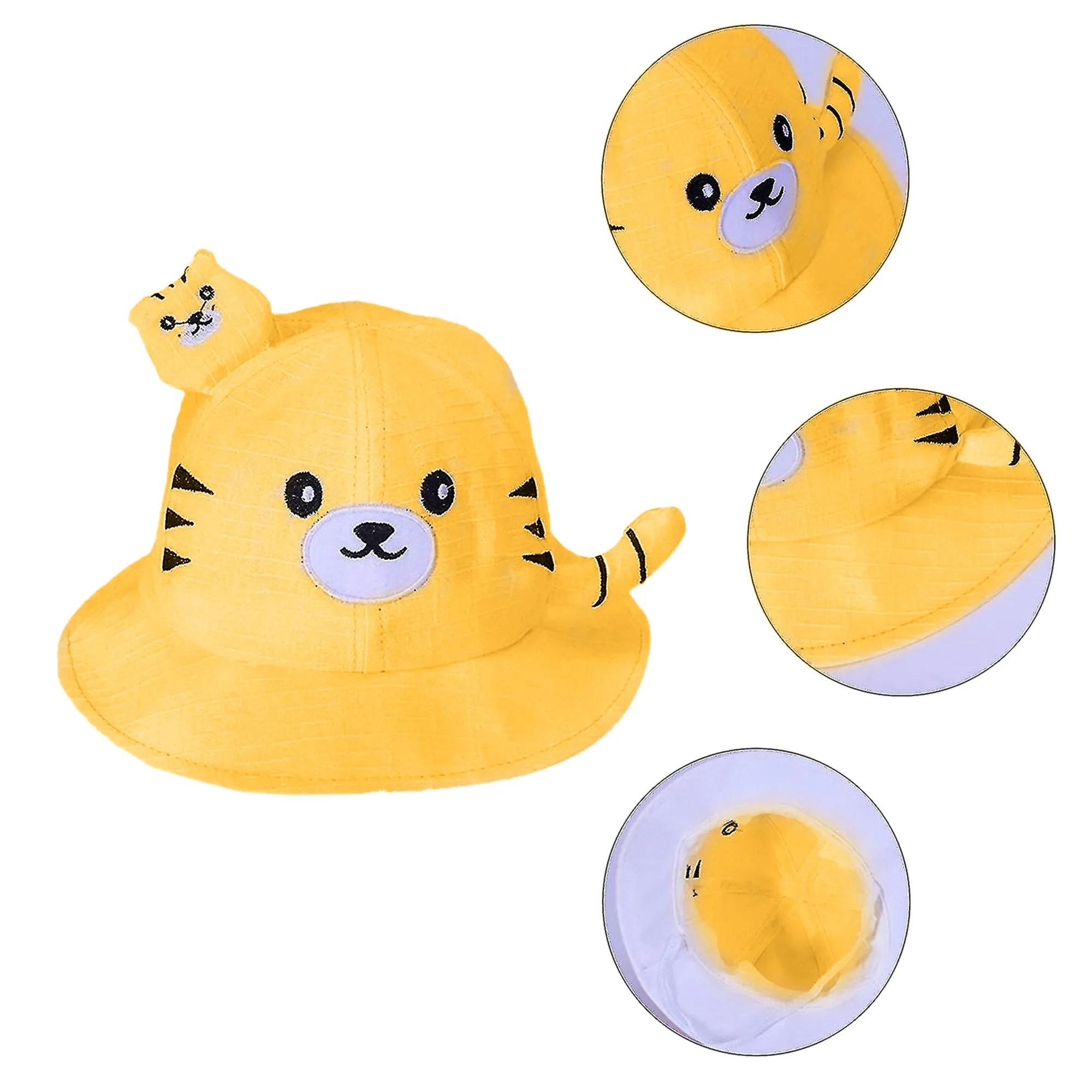 Babymoon Cotton Baby Kids Boys Girls Summer Cap With Head String Cat Design | 2-6 Years | Yellow