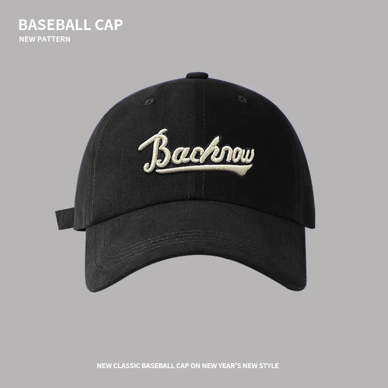 Baseball cap men's letter embroidery soft top face small sun hat spring and summer sports sun protection peaked cap