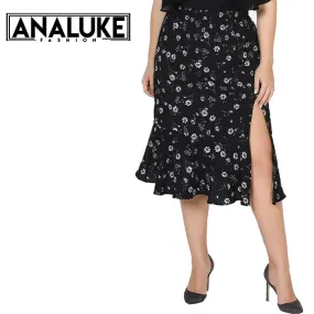 Black Flowers Printed Skirt