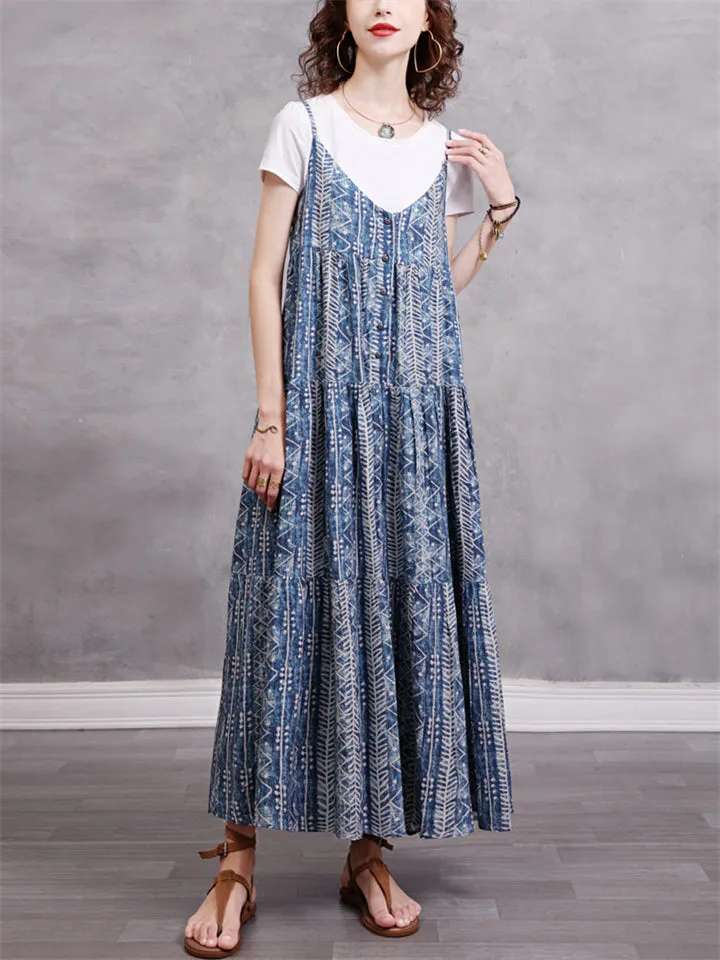 Bohemian Style Summer Vacation Flowy Sundress for Lady