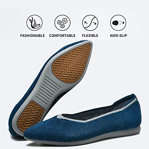 Buyrew Women's Flats Pointed Toe Ballet Shoes Knit Dress Shoes Low Wedge Slip On Arch Support Walking Office Business Flats