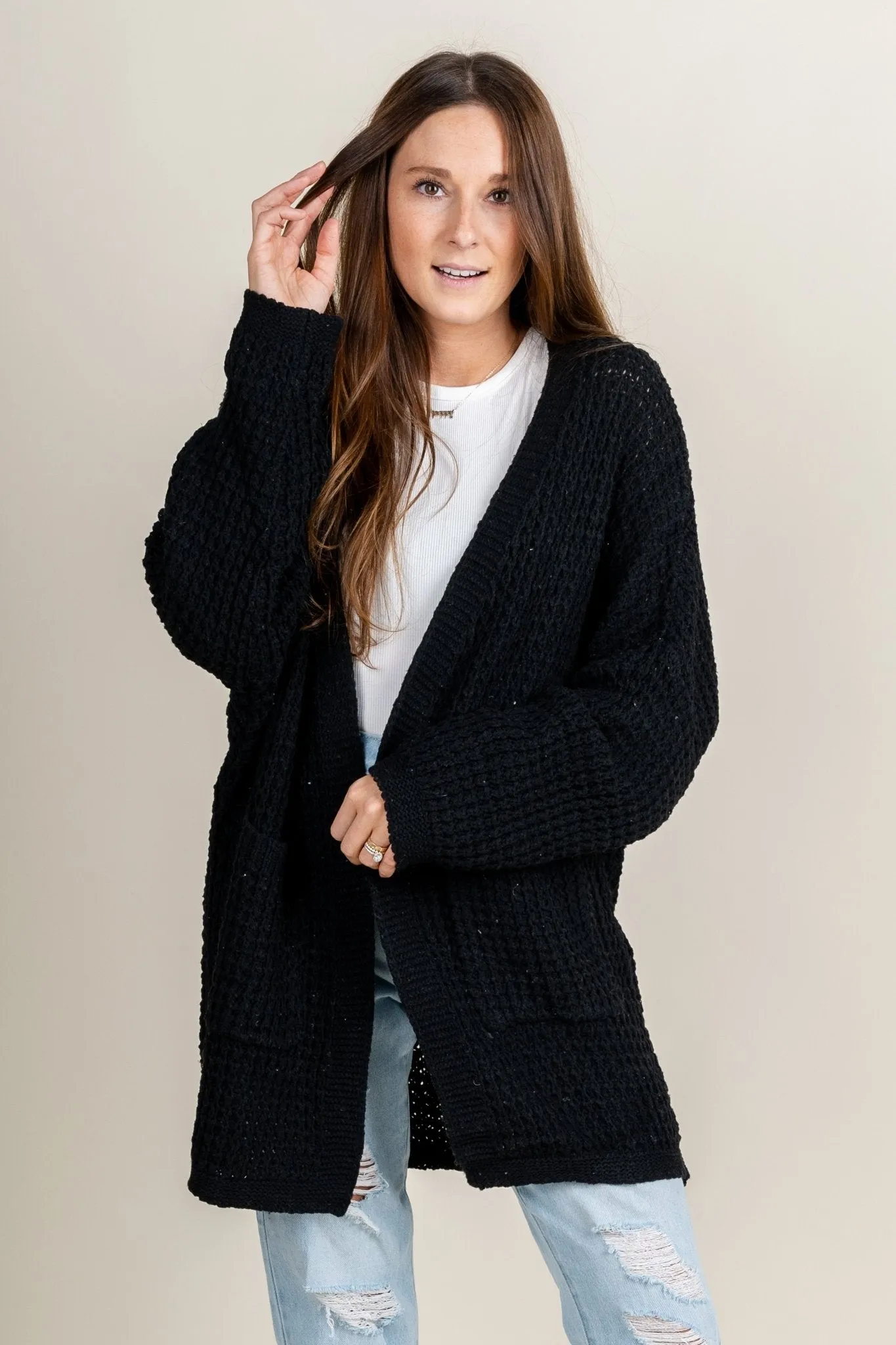 Cable knit cardigan black