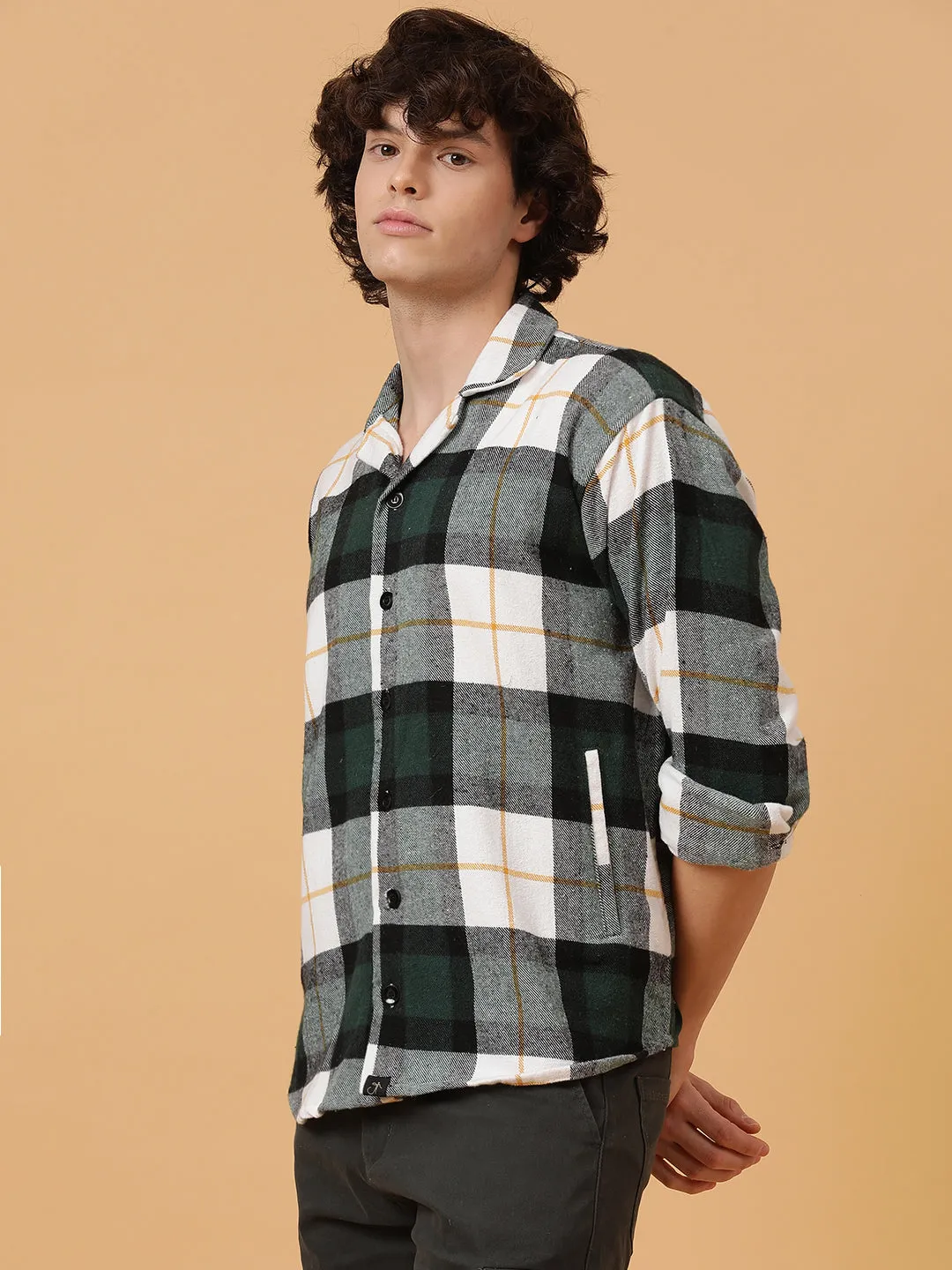 Checkered Flannel Double Kangaroo Pocket Oversized Unisex Shacket