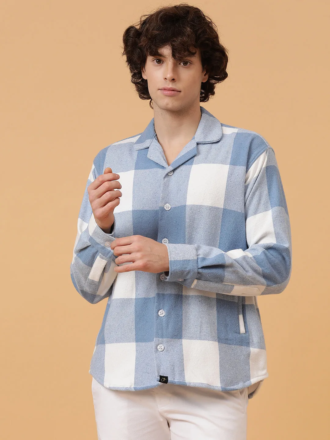 Checkered Flannel Double Kangaroo Pocket Oversized Unisex Shacket