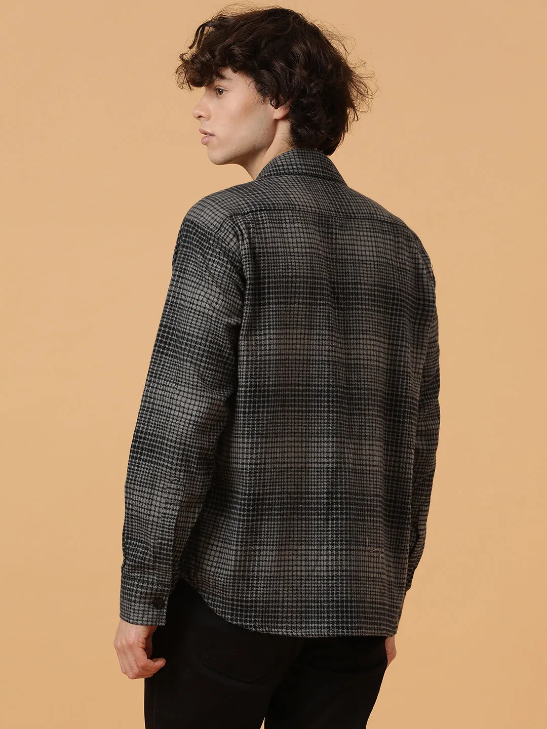 Checkered Flannel Double Kangaroo Pocket Oversized Unisex Shacket