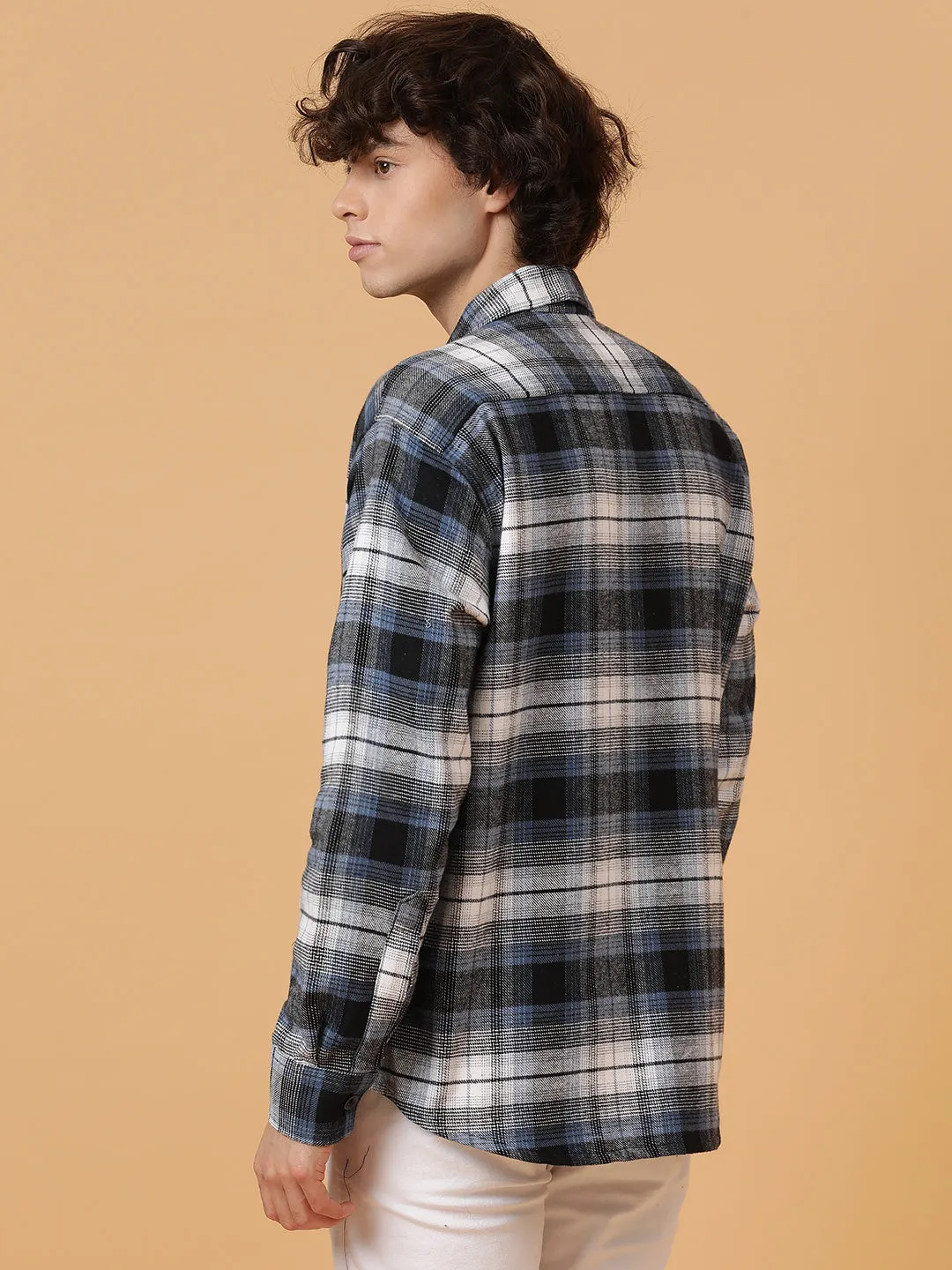 Checkered Flannel Double Kangaroo Pocket Oversized Unisex Shacket