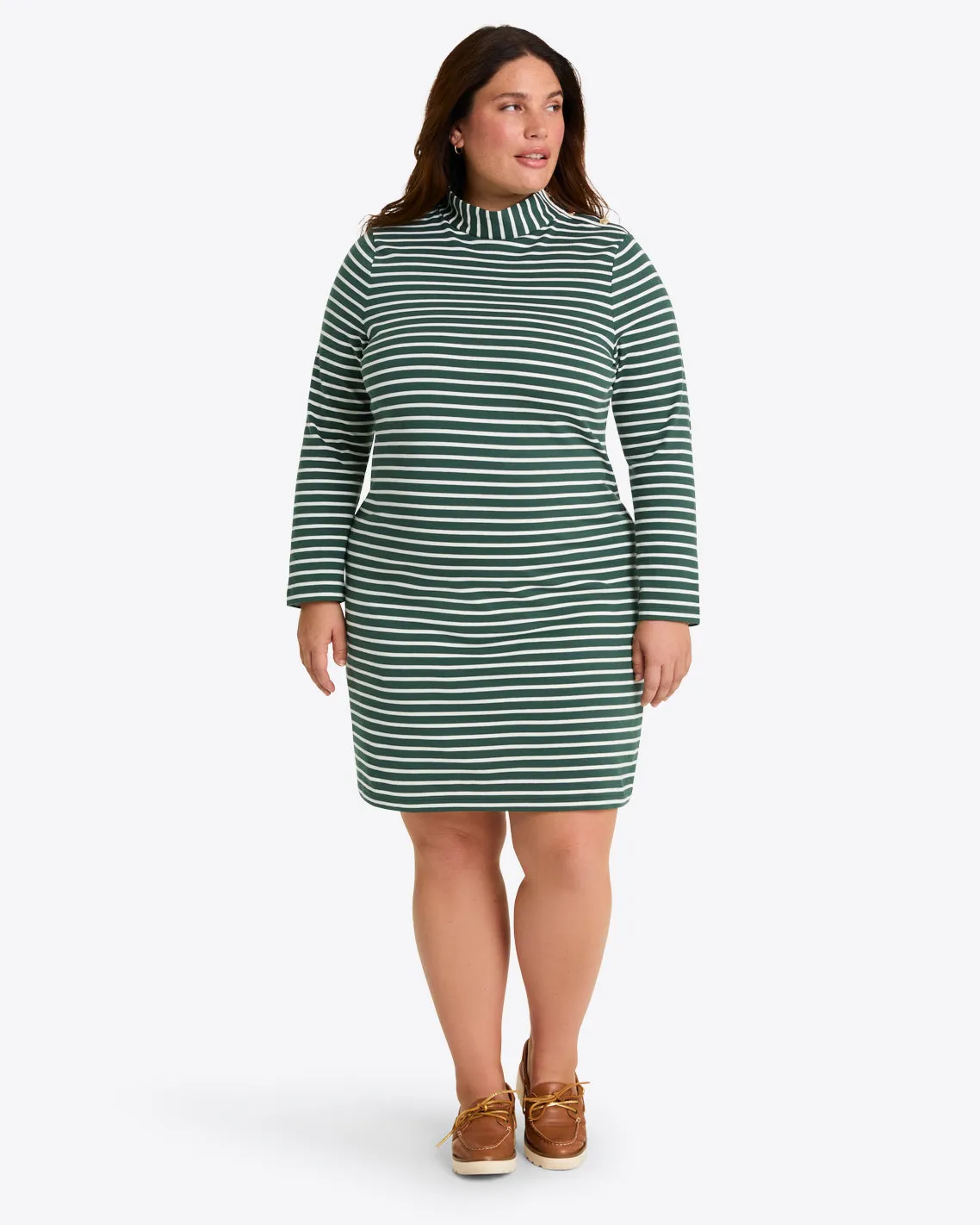 Elsie Turtleneck Dress in Green Stripe