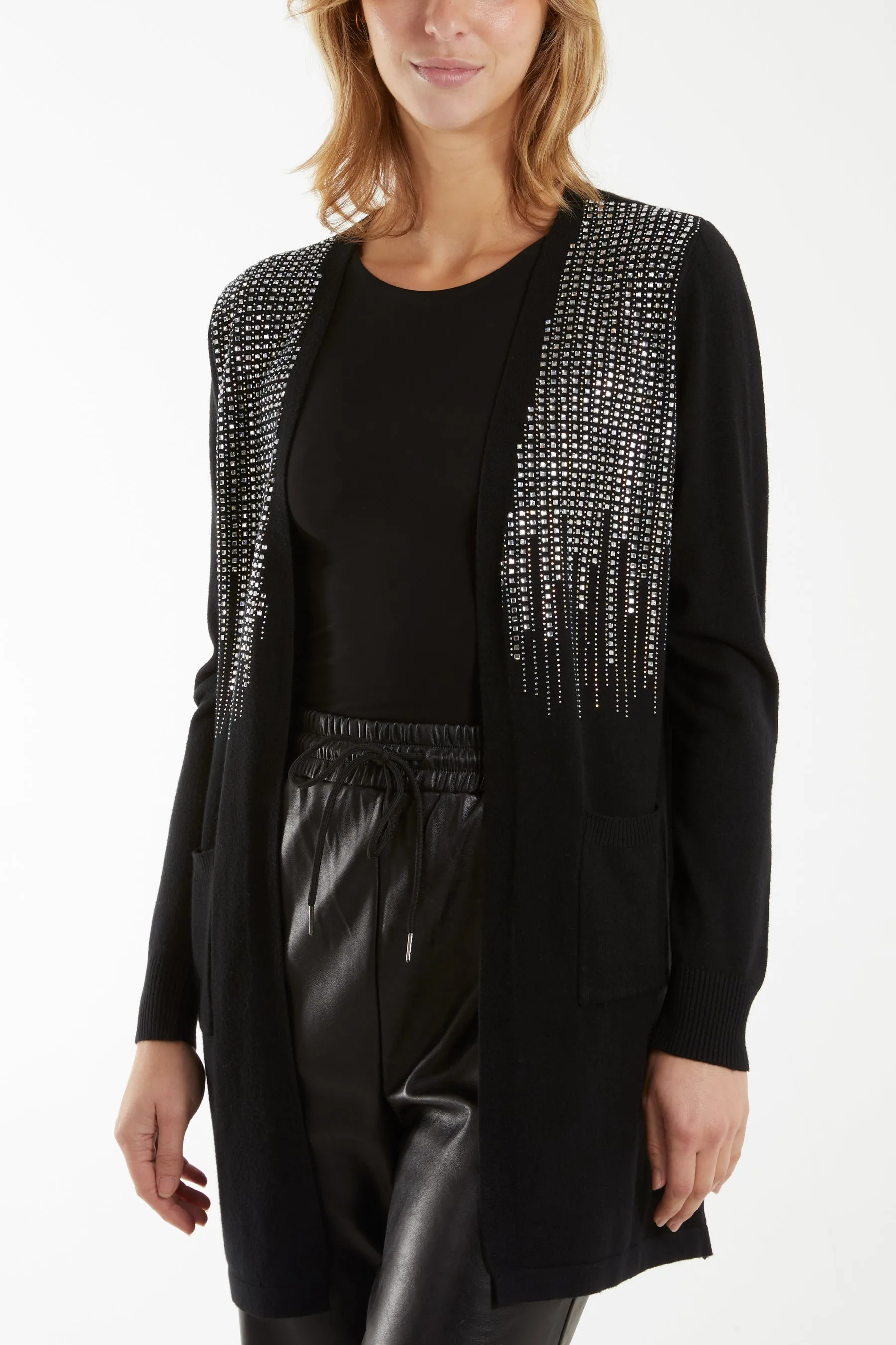 Embellishment Front Open Pocket Cardigan