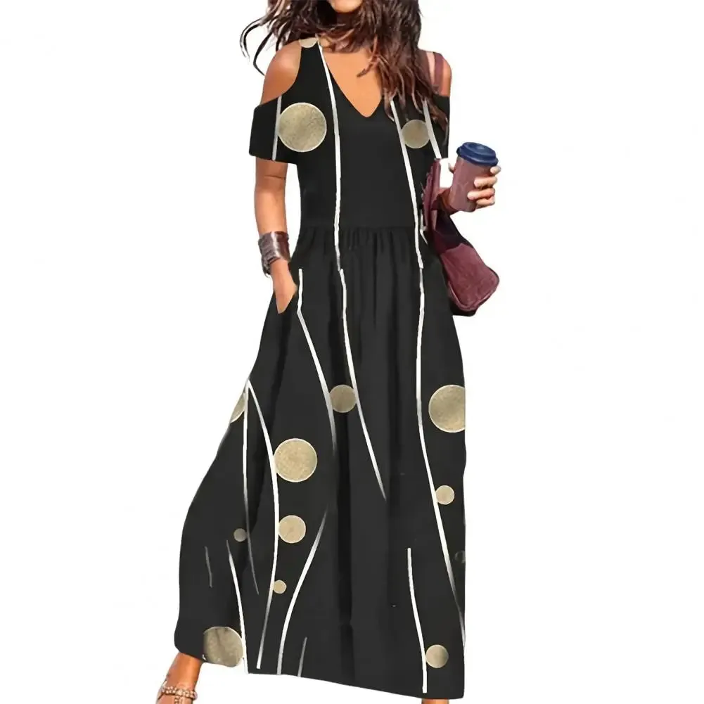 FashionSierra - 2024 Flower Print Hollow Out Pleated Maxi Boho Dress