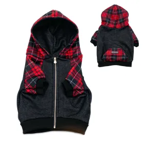 Frenchie Dog Hoodie - Red Tartan