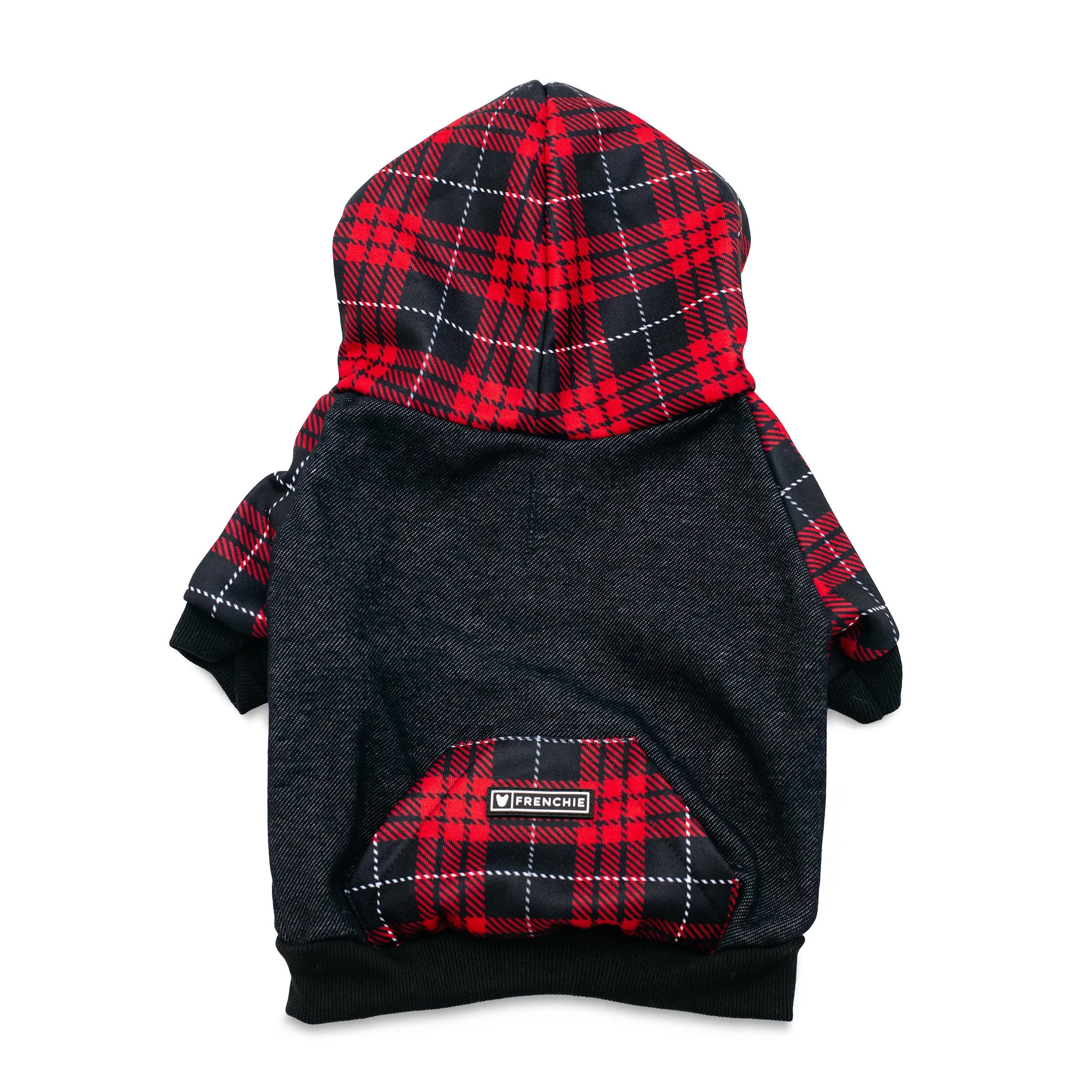 Frenchie Dog Hoodie - Red Tartan