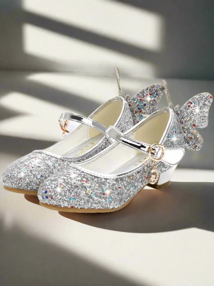 Glitter Butterfly Mary Jane Mini Heels By Liv and Mia