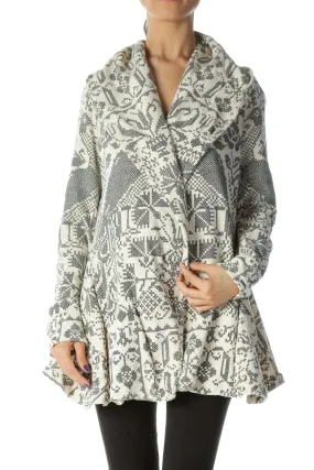 Gray and White Patterned Knit Cardigan