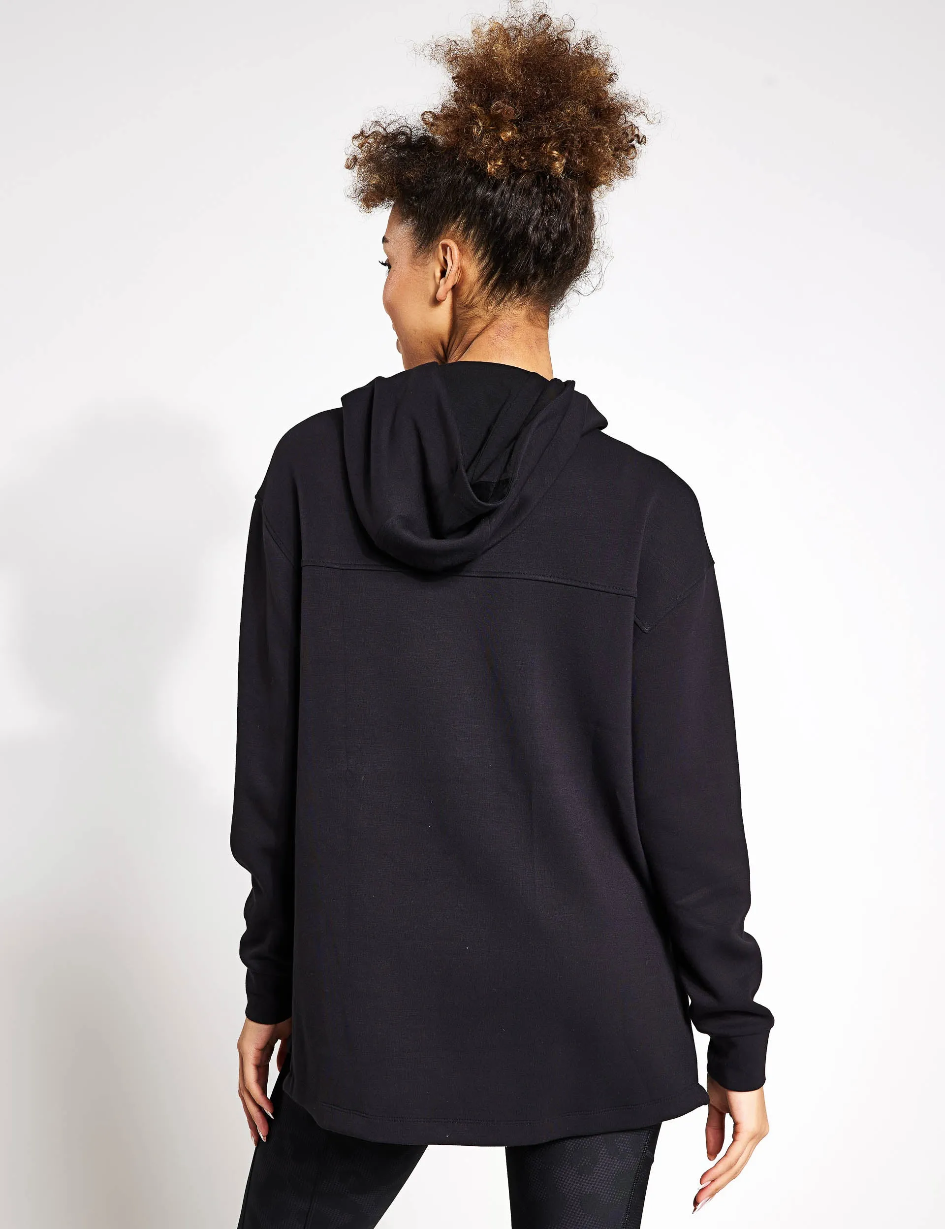 Hooded Relaxed Long Sleeve Yoga Hoodie - Black