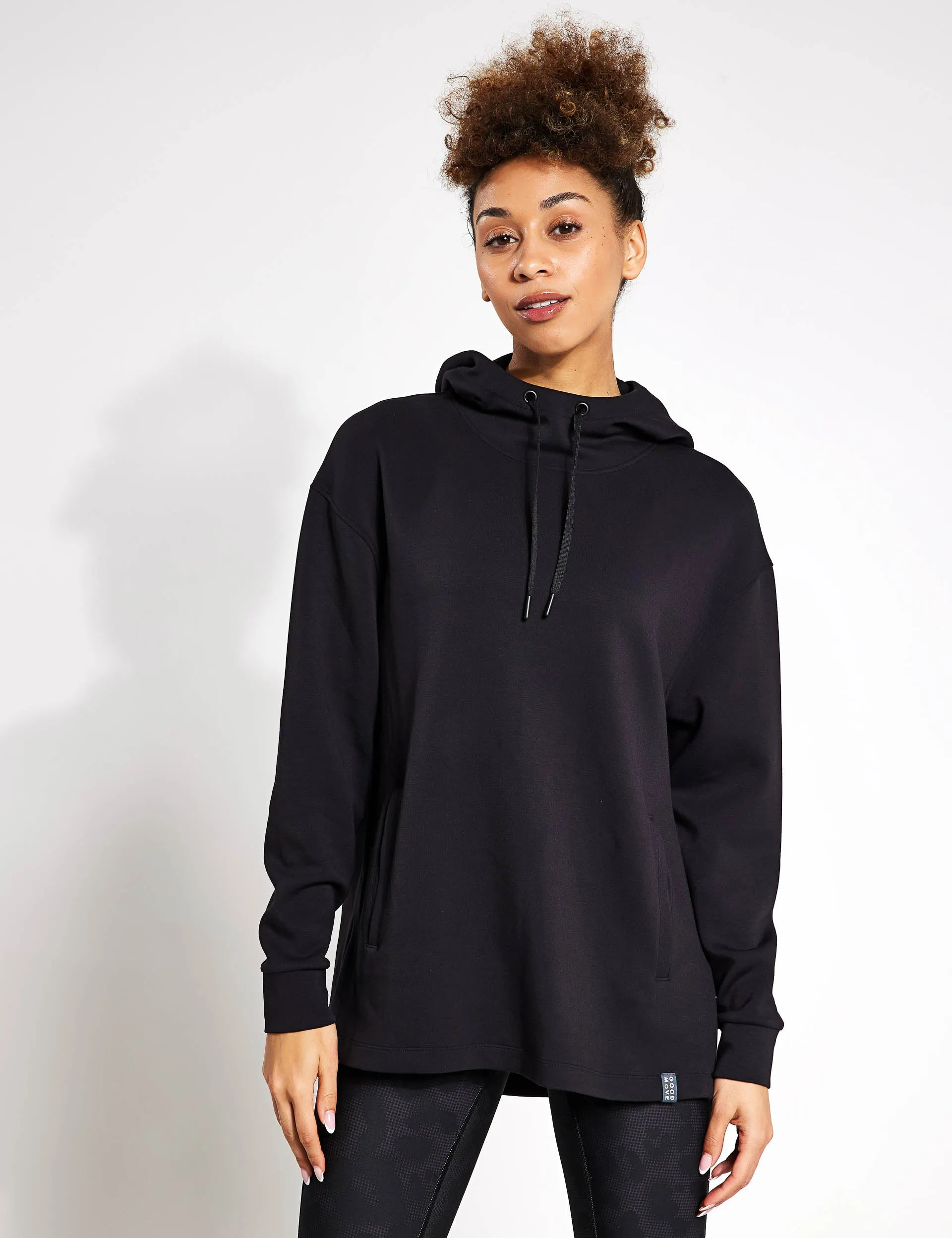 Hooded Relaxed Long Sleeve Yoga Hoodie - Black