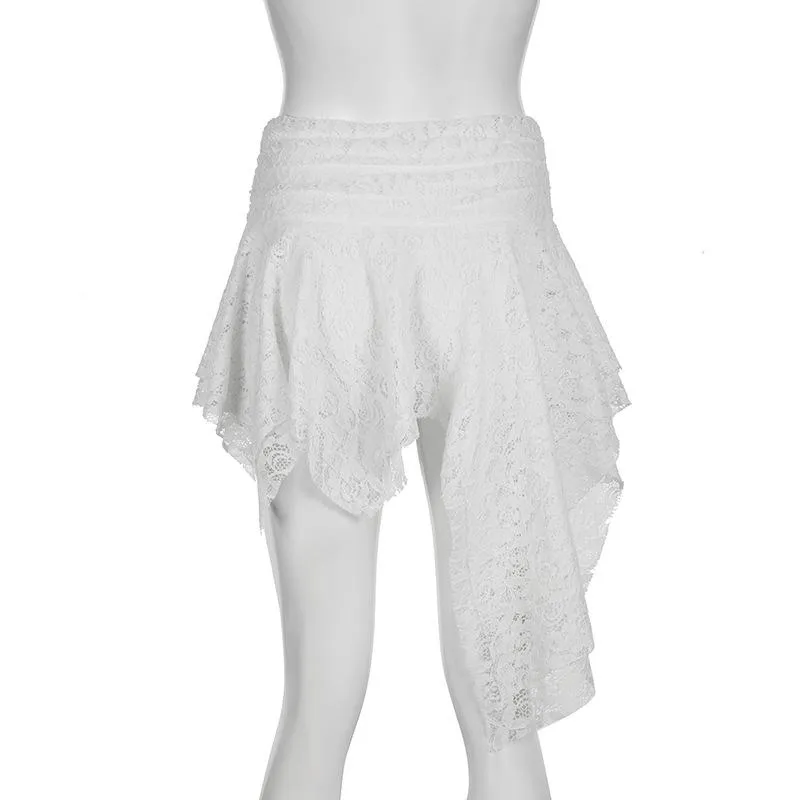 Irregular lace solid mini skirt