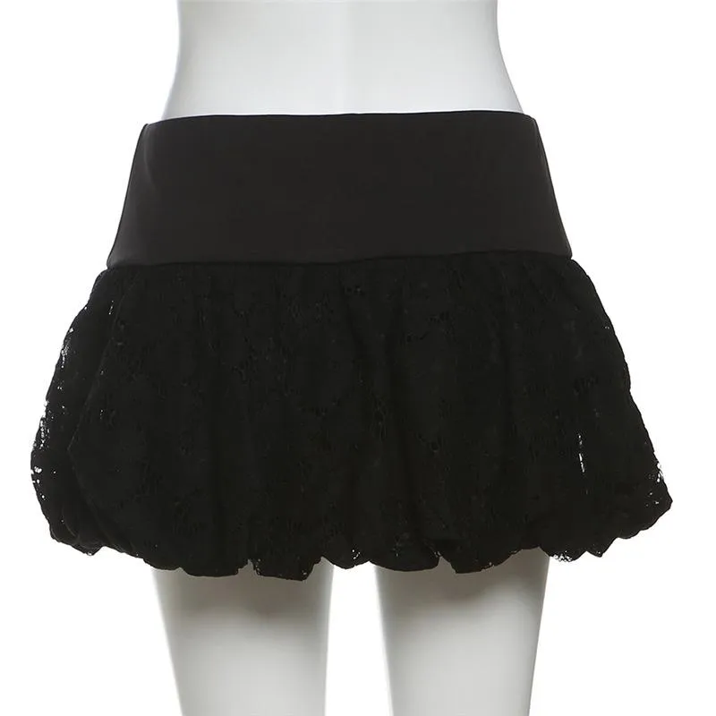 Lace ruffle solid mini skirt