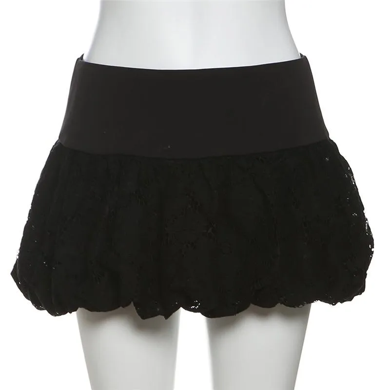 Lace ruffle solid mini skirt