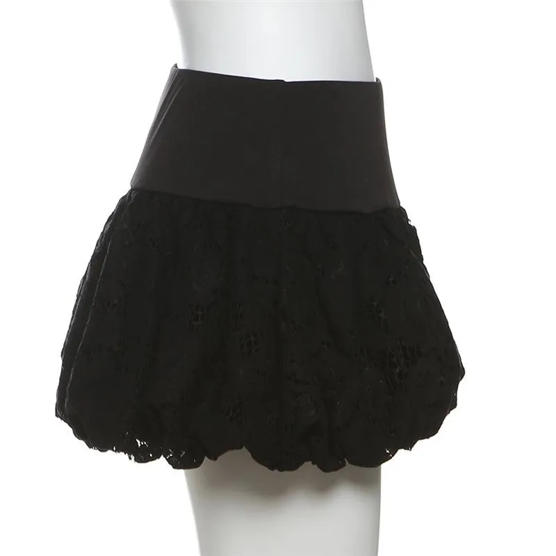 Lace ruffle solid mini skirt