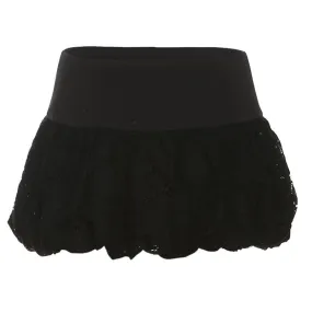 Lace ruffle solid mini skirt