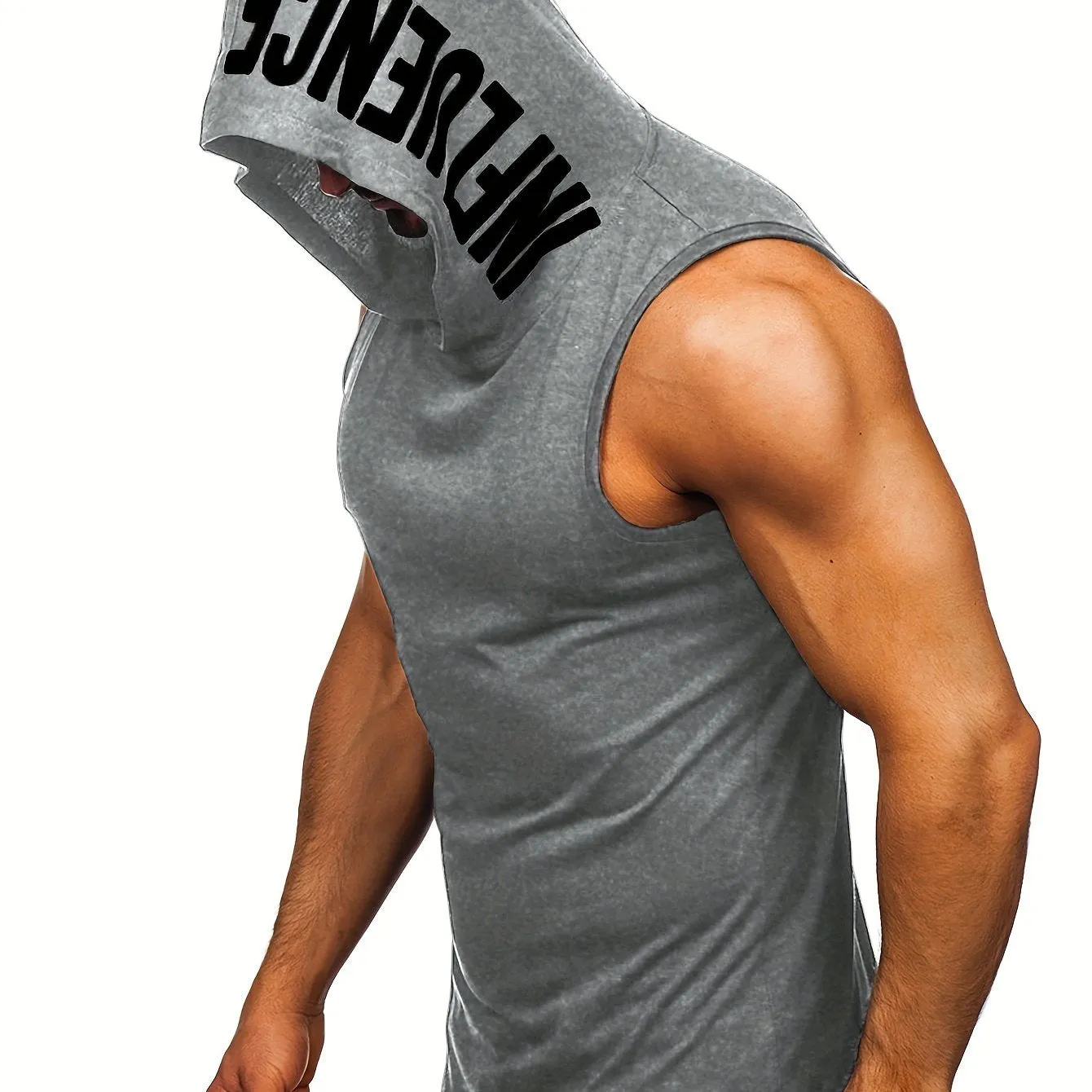 Men's Quick-Dry Hooded Tank Top with Letter Print - Moisture-Wicking Athletic Sleeveless Shirt for Gym & Running