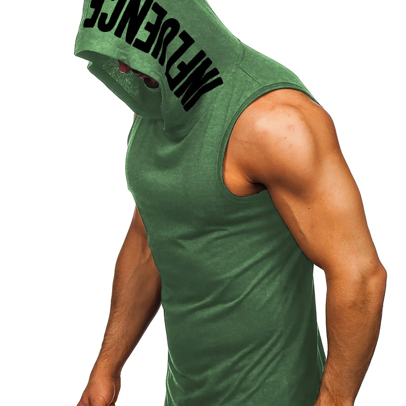 Men's Quick-Dry Hooded Tank Top with Letter Print - Moisture-Wicking Athletic Sleeveless Shirt for Gym & Running