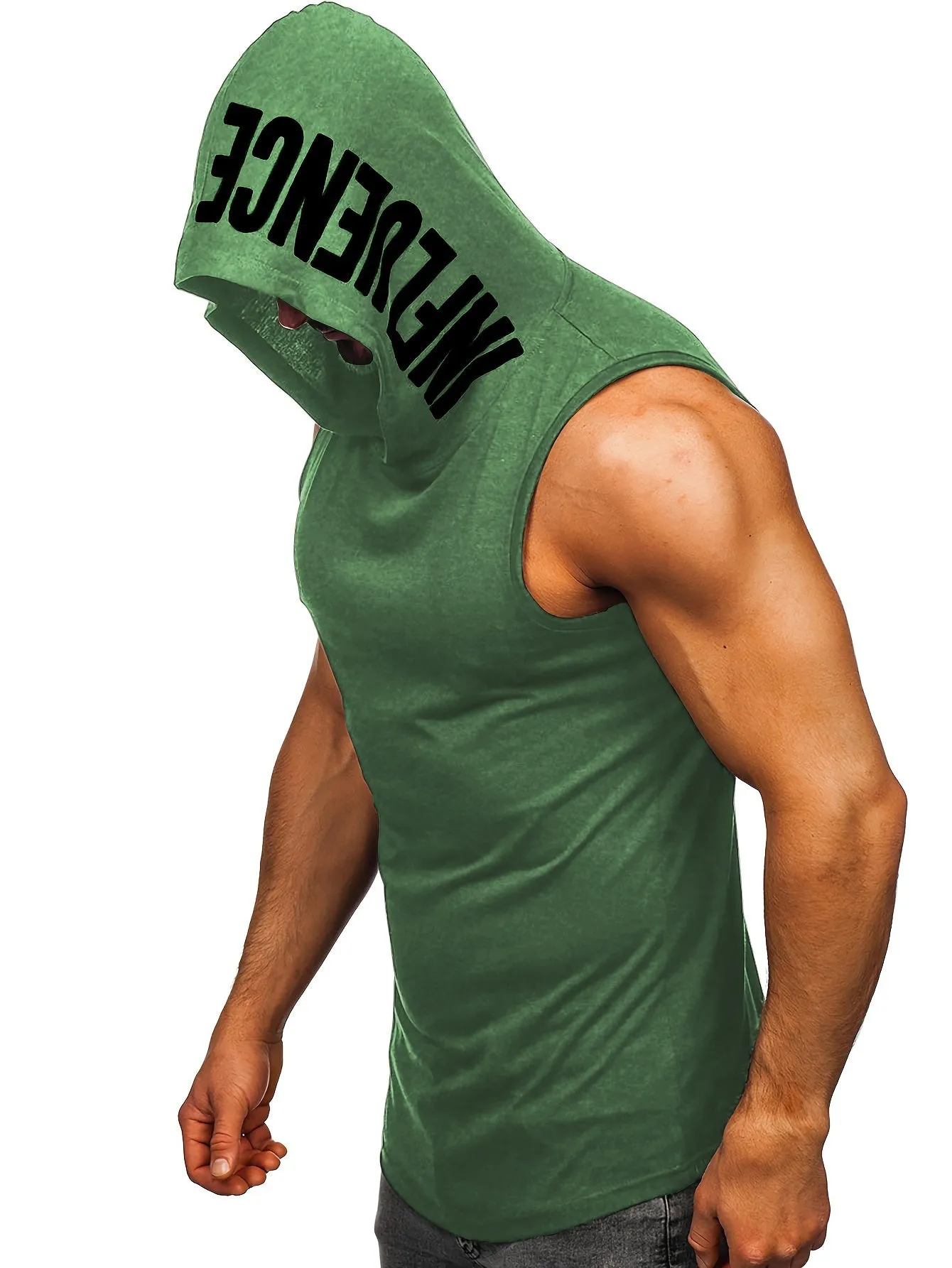 Men's Quick-Dry Hooded Tank Top with Letter Print - Moisture-Wicking Athletic Sleeveless Shirt for Gym & Running