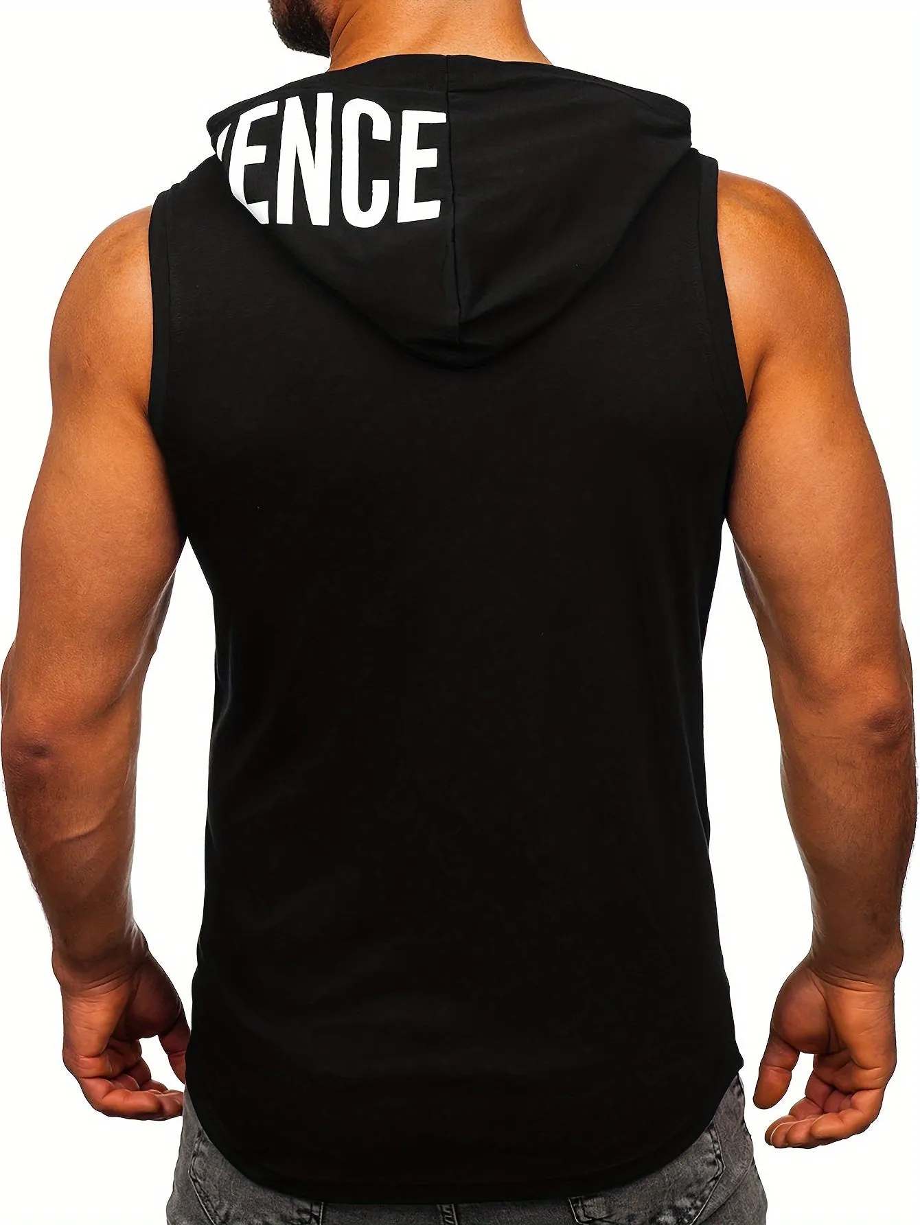 Men's Quick-Dry Hooded Tank Top with Letter Print - Moisture-Wicking Athletic Sleeveless Shirt for Gym & Running