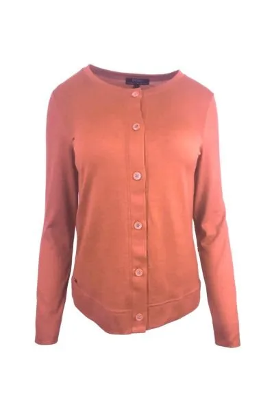 MERINO BUTTON CARDIGAN WOMENS LONG SLEEVE BRICK