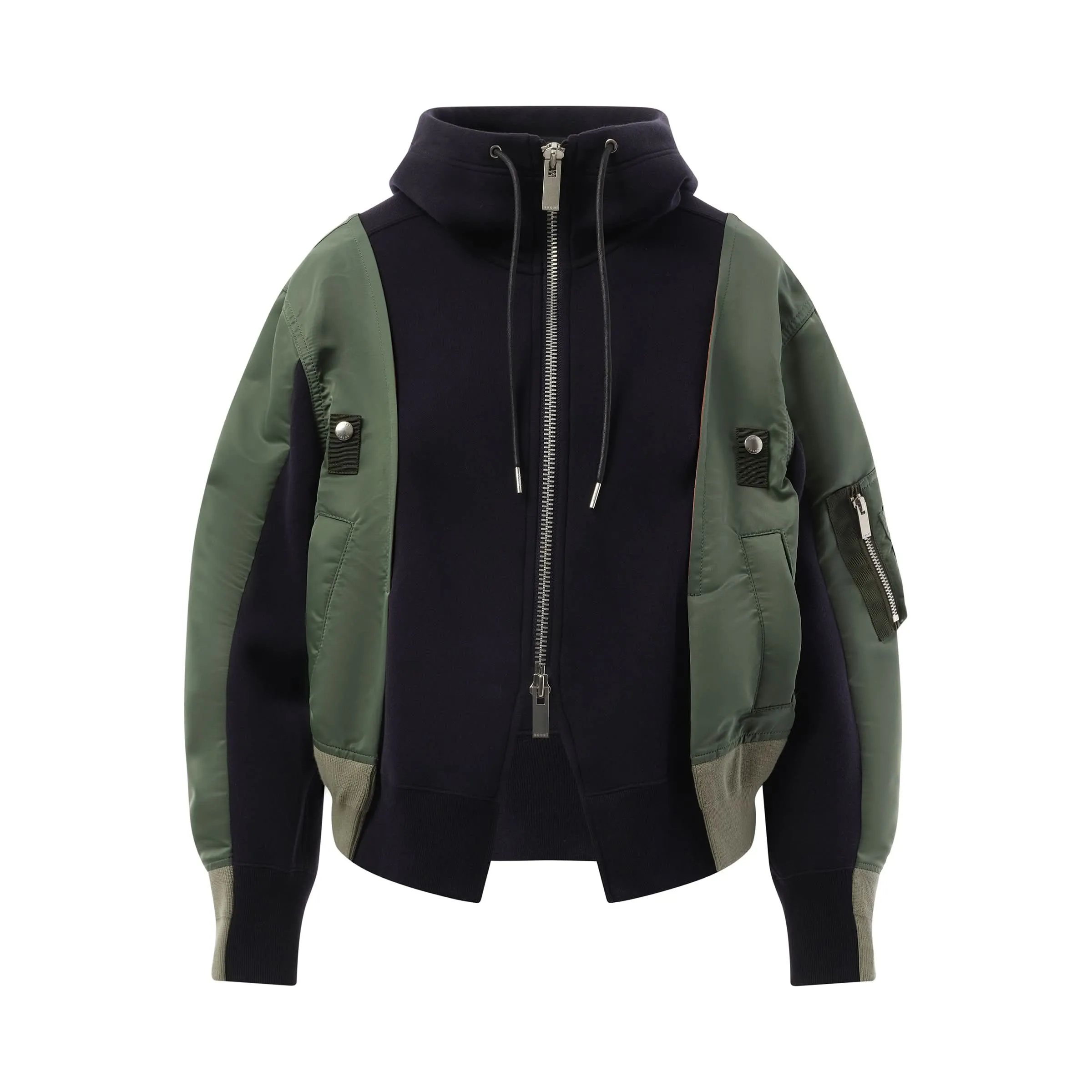 Nylon Twill x Sponge Sweat Zip-Up Hoodie in Navy/Khaki