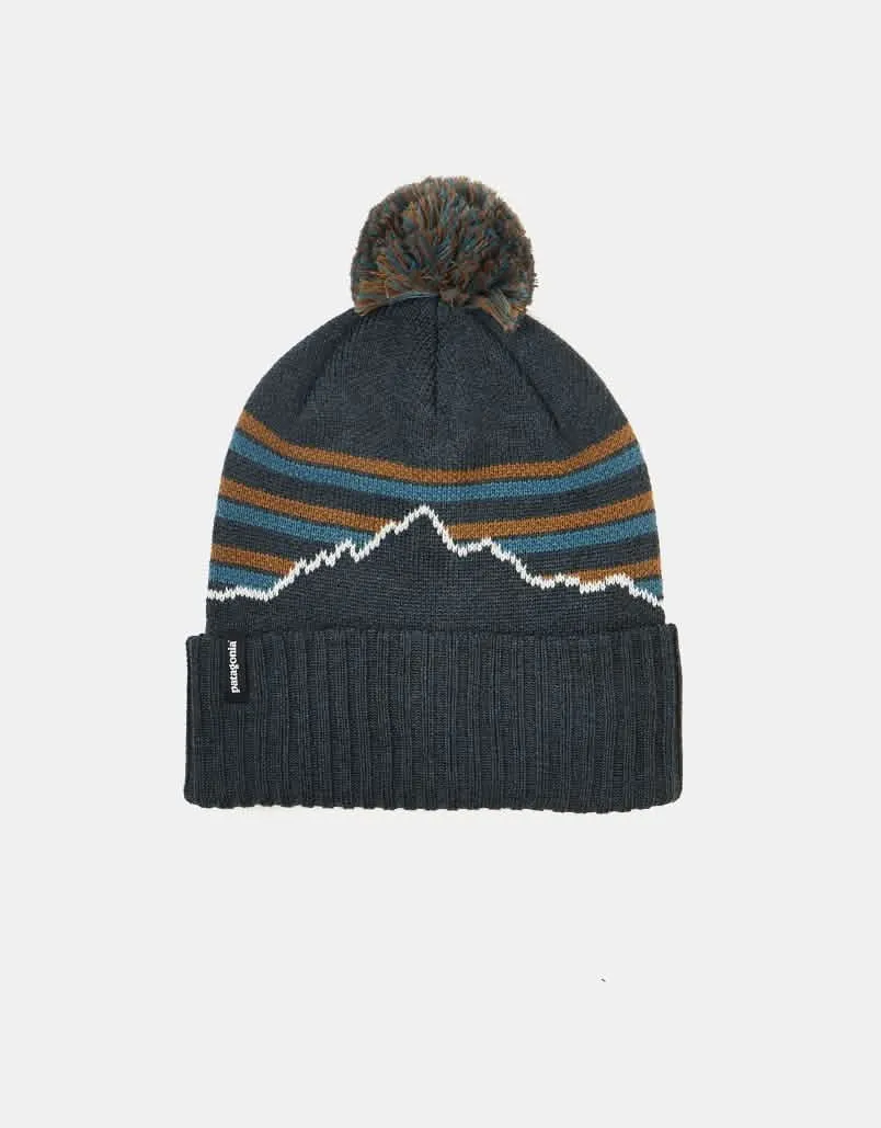 Patagonia Powder Town Beanie - Fitz Roy Stripe Knit/Smolder Blue