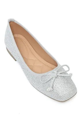 RHINESTONE BOW BALLET FLATS-SILVER