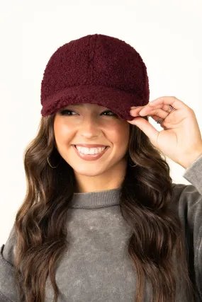 SALE 50% OFF! Wintry Weekend Burgundy Teddy Bear Cap