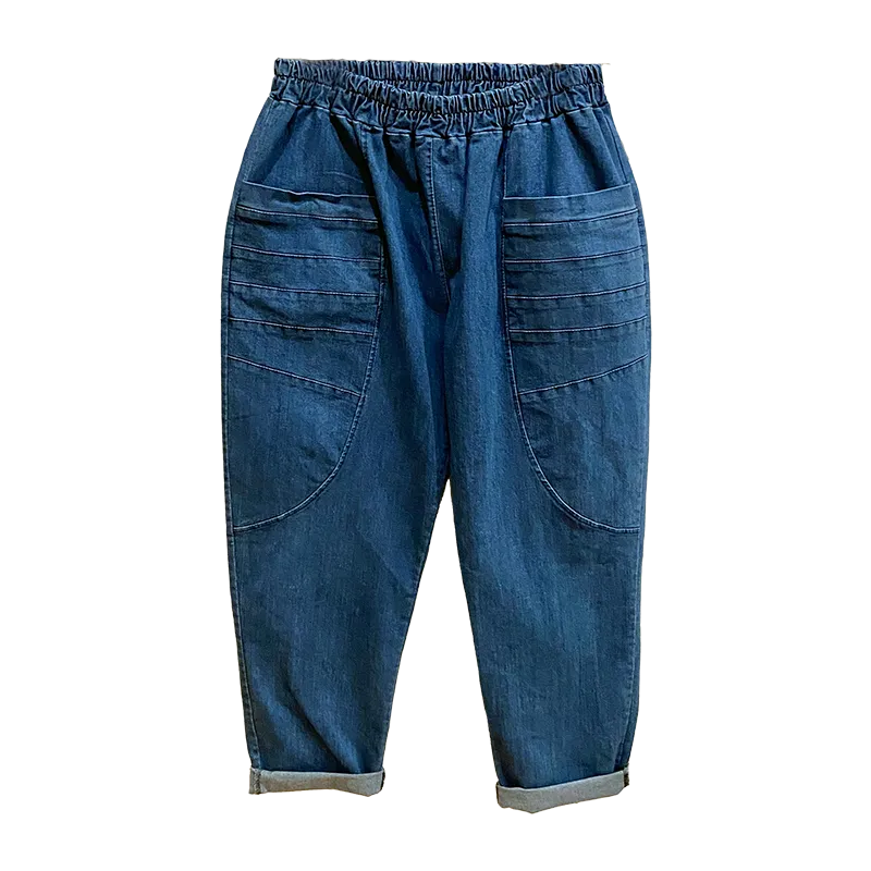 Seam Pocket Denim Balloon Trousers Mid Wash