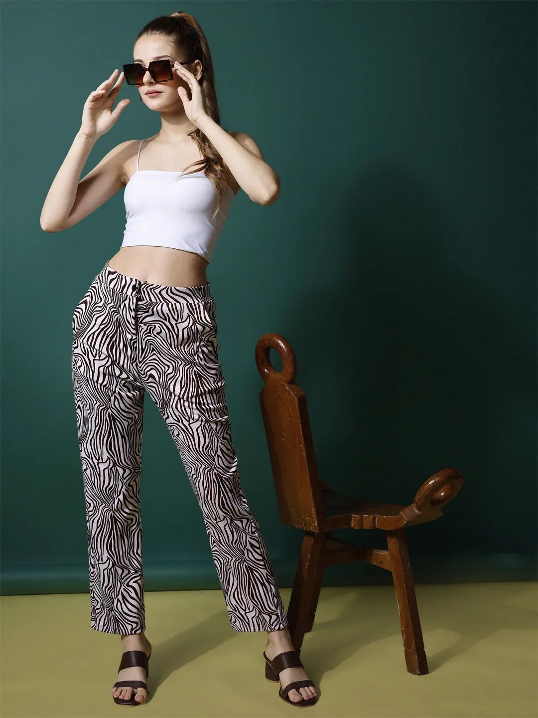 Stylish Maroon High-Rise Printed Trousers