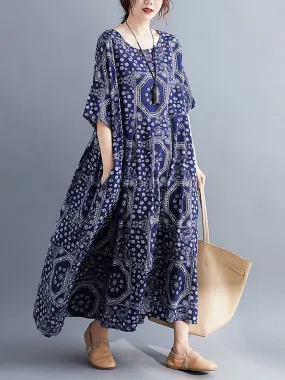 TastyHottie - Blue Print Boho Swing House Dress with Pockets