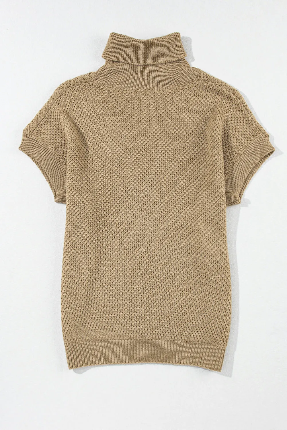 Turtleneck Textured Short Sleeve Sweater