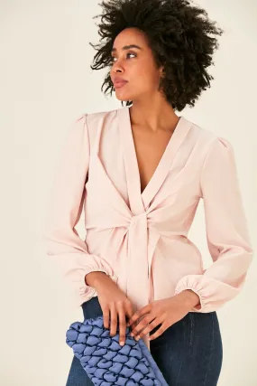 Versatile Knot Long Sleeve Top in Blush