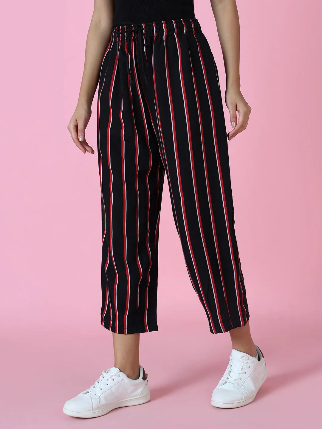 Women's Black Striped Trouser