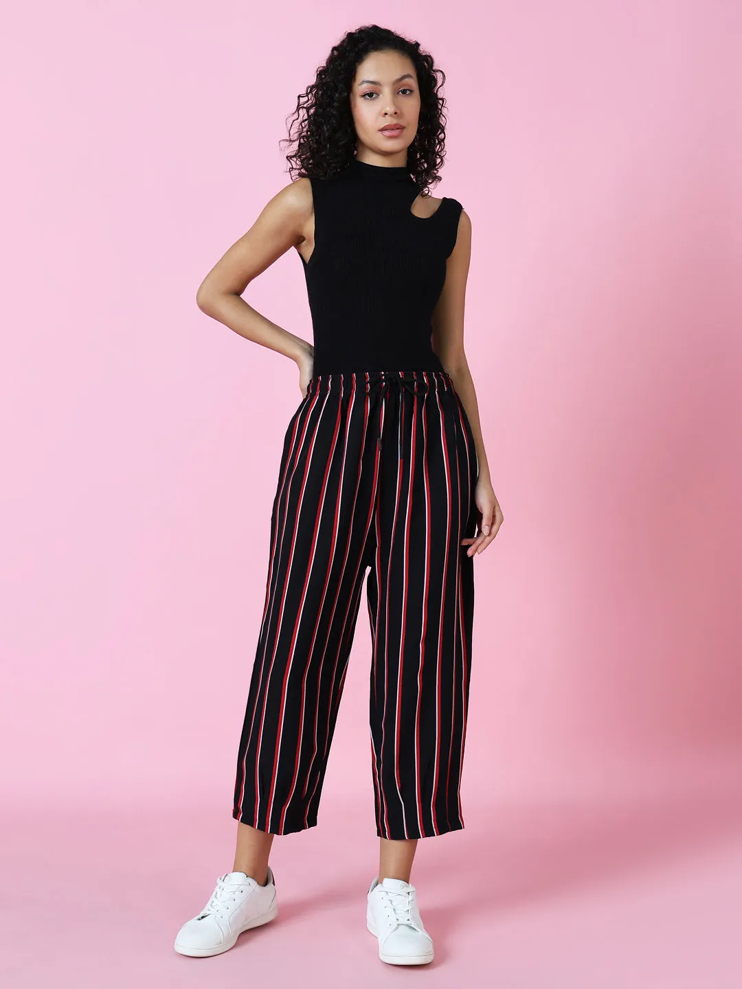 Women's Black Striped Trouser