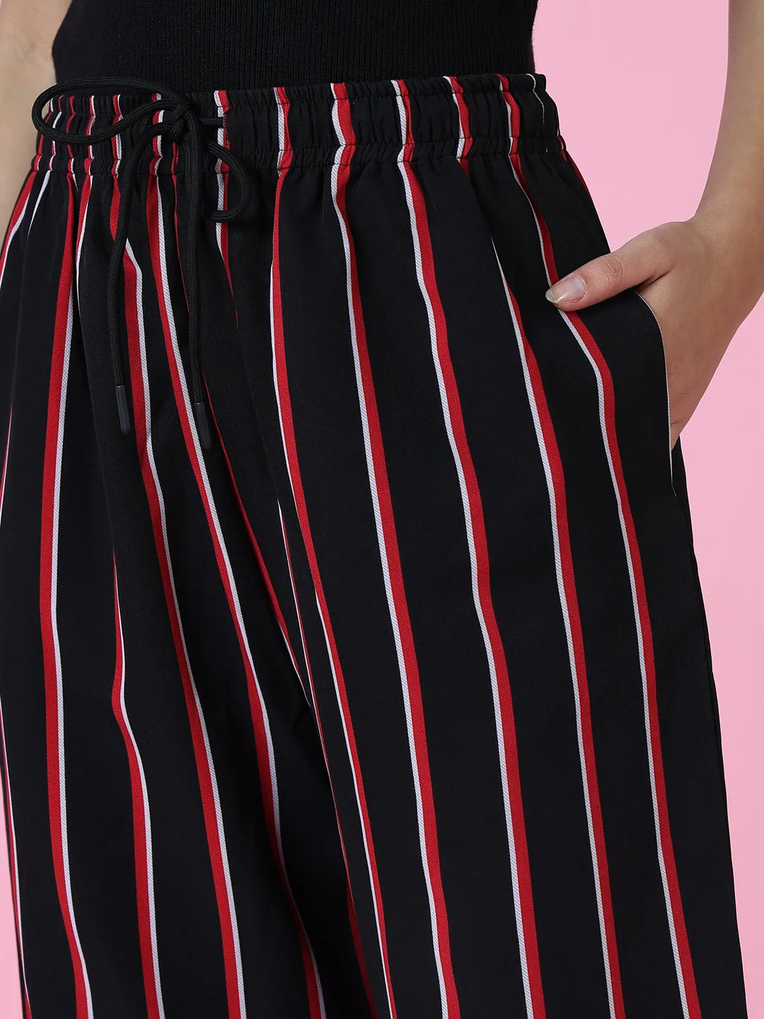 Women's Black Striped Trouser