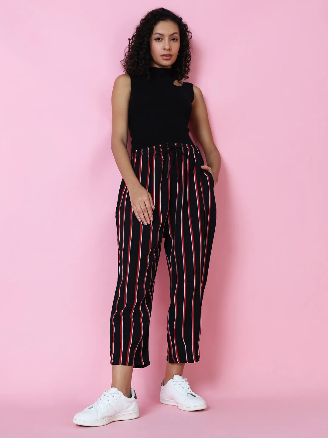 Women's Black Striped Trouser