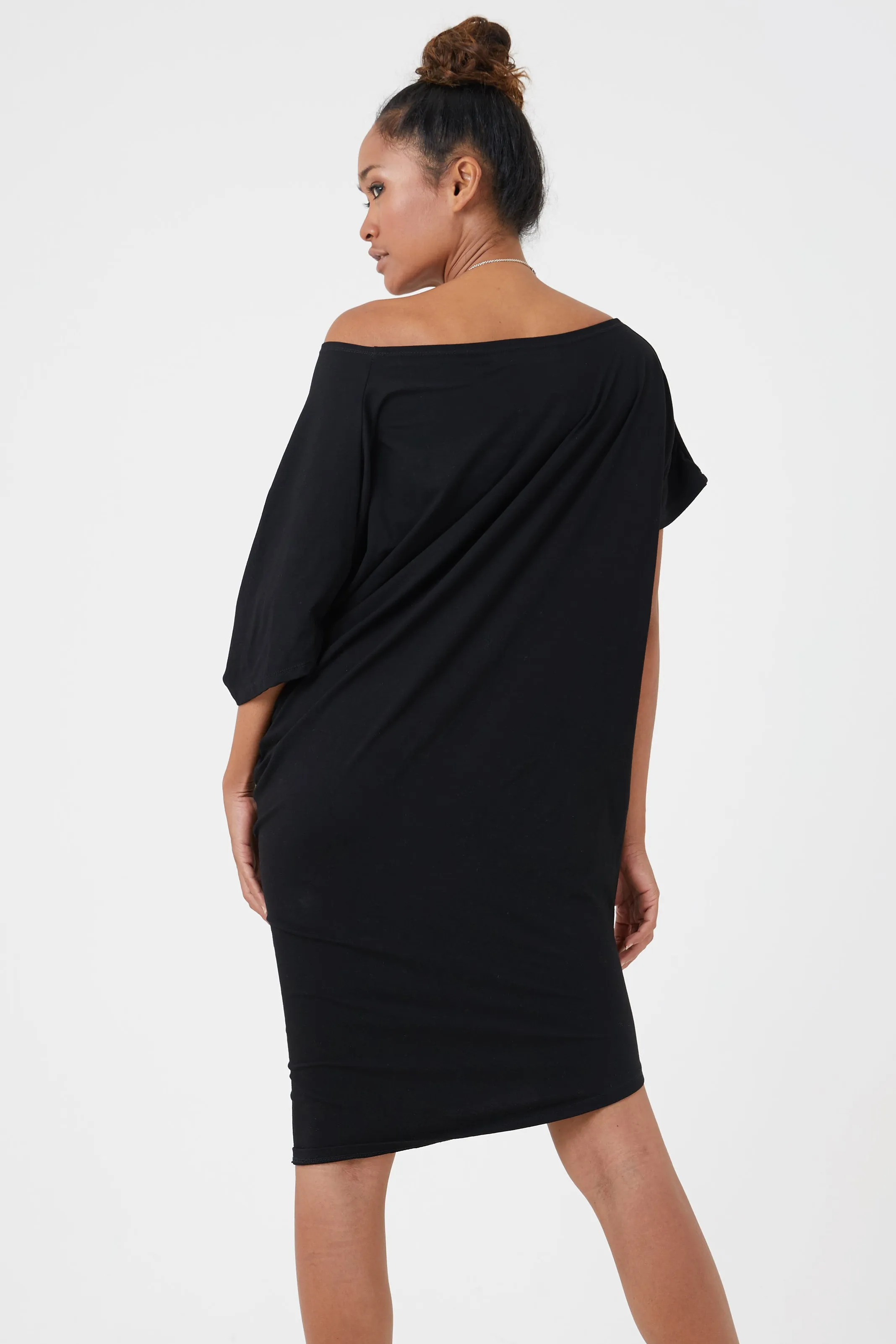 Women's Jersey Asymmetrical Dress in Black | Adele