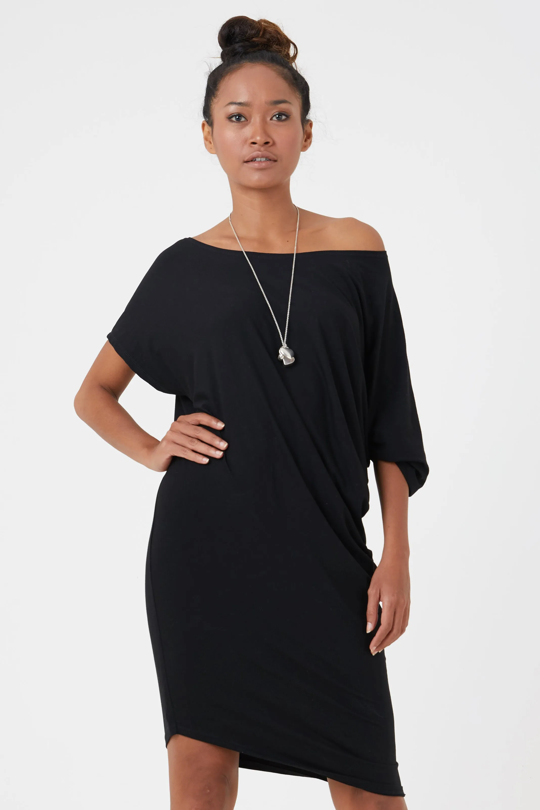 Women's Jersey Asymmetrical Dress in Black | Adele