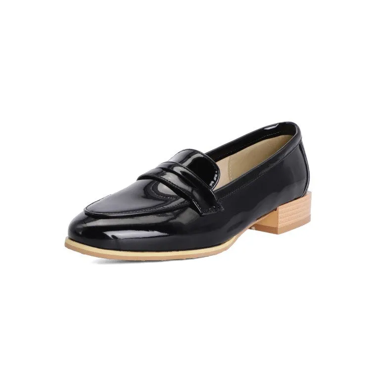 Women's Patent Leather Low Heel Chunky Pumps