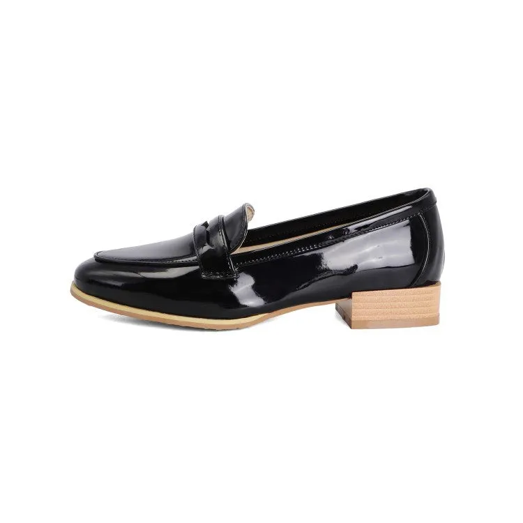 Women's Patent Leather Low Heel Chunky Pumps