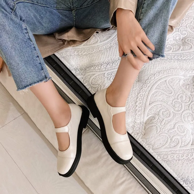 Women's Round Toe Ankle Strap Slip on Flats Platform Shoes