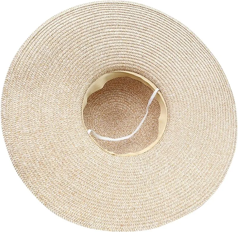 Womens Wide Brim Straw Hat Floppy Foldable Roll up Cap Beach Sun Hat UPF 50 